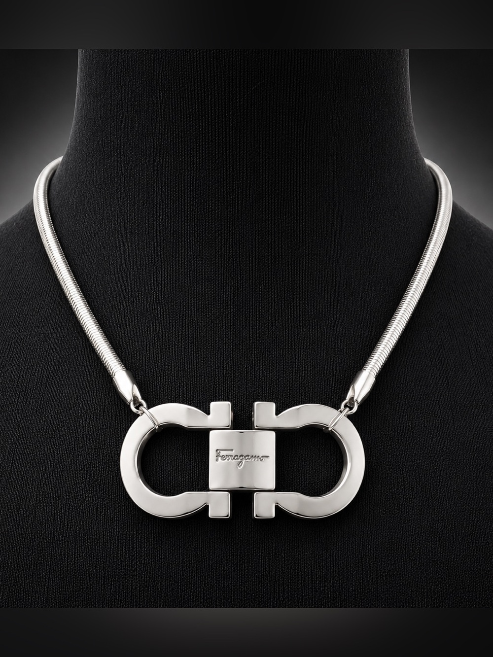 Ferragamo Gancini Hardware Necklace | 16” Snake Chain